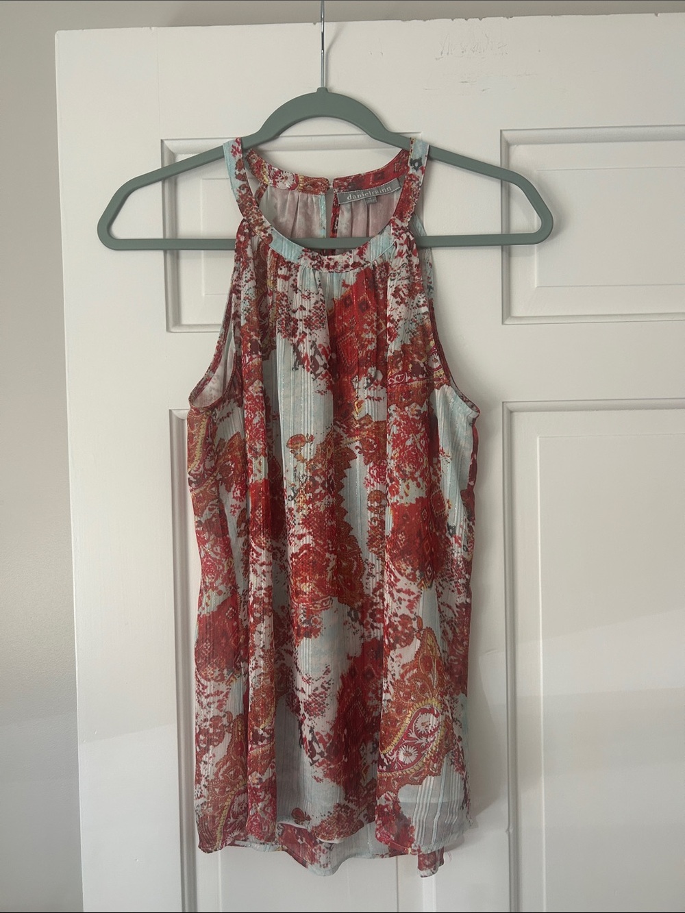 Daniel Rainn Red Floral Halter Camisole on Pale Blue